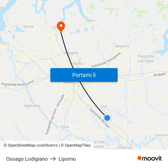 Ossago Lodigiano to Lipomo map