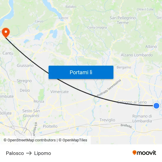 Palosco to Lipomo map