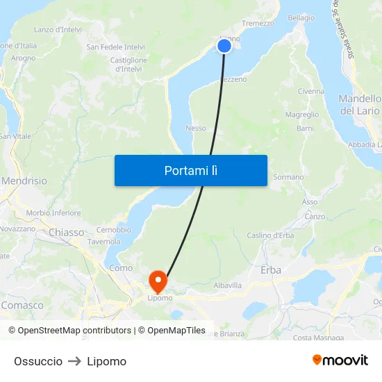 Ossuccio to Lipomo map