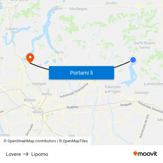 Lovere to Lipomo map