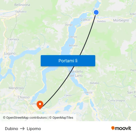 Dubino to Lipomo map