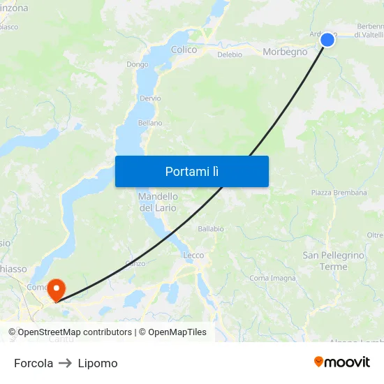 Forcola to Lipomo map