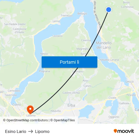 Esino Lario to Lipomo map