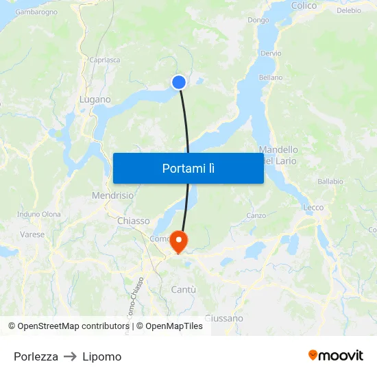 Porlezza to Lipomo map