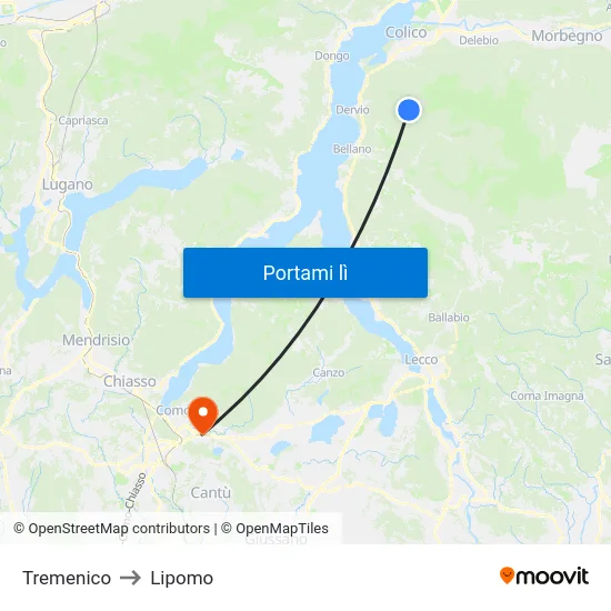 Tremenico to Lipomo map