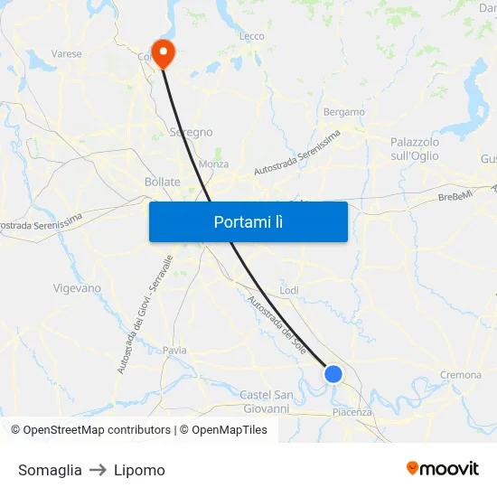 Somaglia to Lipomo map