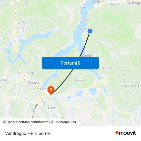 Vendrogno to Lipomo map