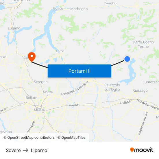 Sovere to Lipomo map