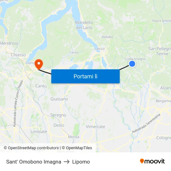 Sant' Omobono Imagna to Lipomo map