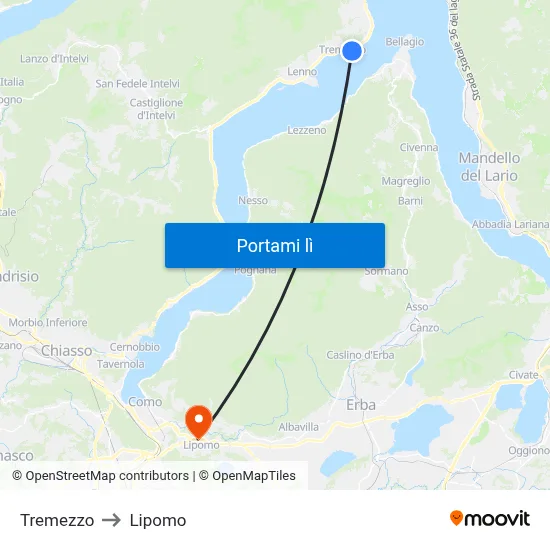 Tremezzo to Lipomo map