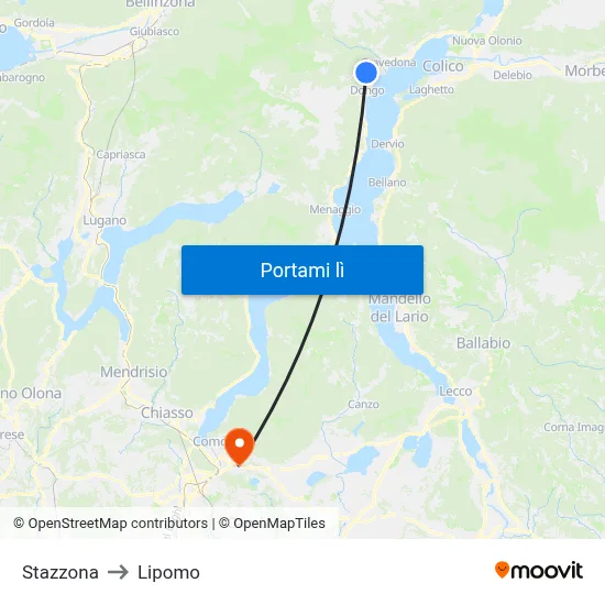 Stazzona to Lipomo map