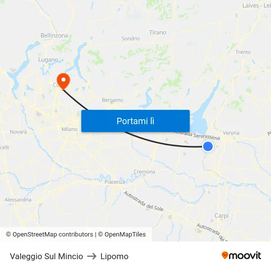 Valeggio Sul Mincio to Lipomo map