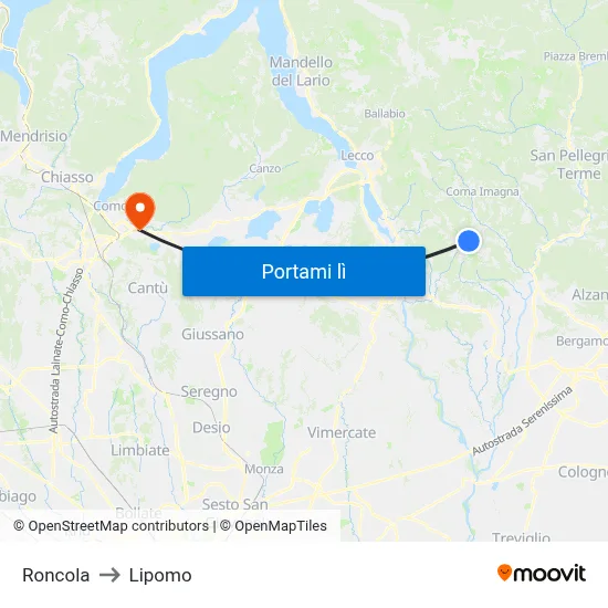 Roncola to Lipomo map