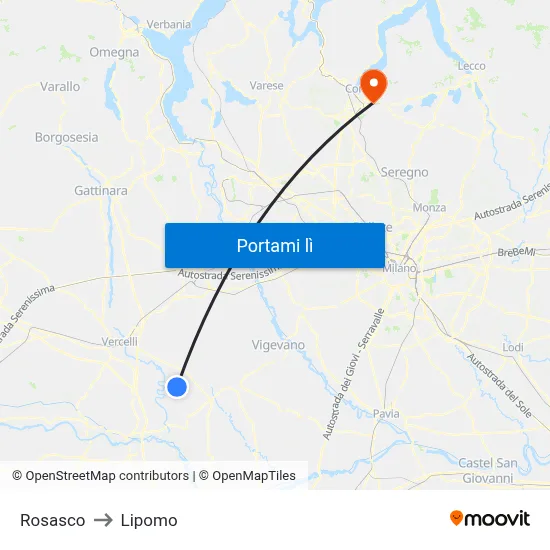 Rosasco to Lipomo map