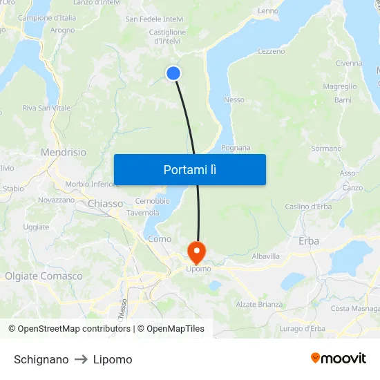 Schignano to Lipomo map