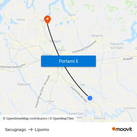 Secugnago to Lipomo map