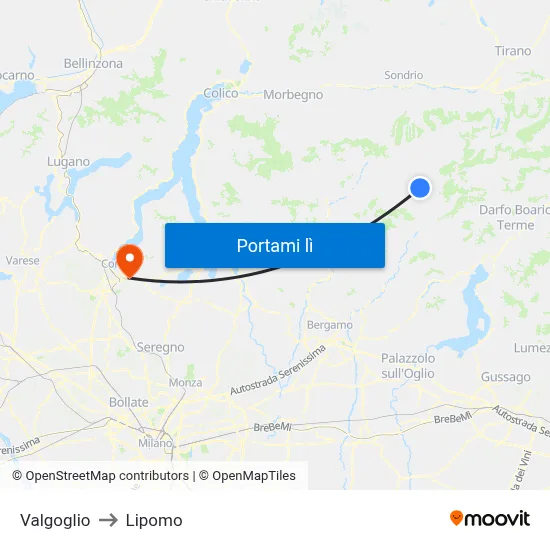 Valgoglio to Lipomo map