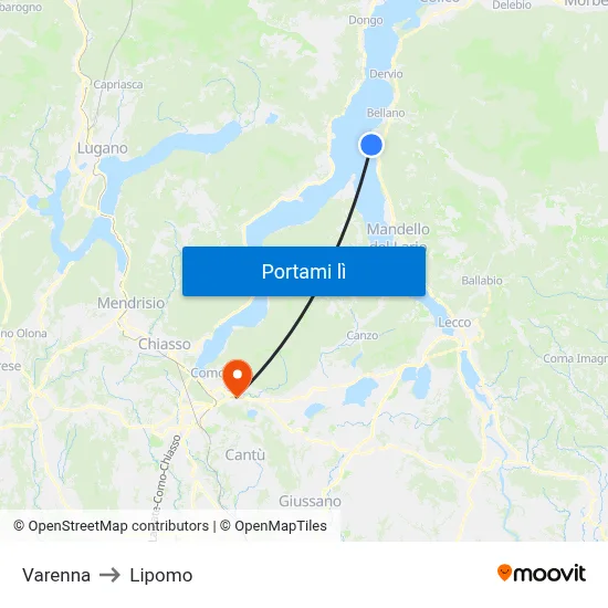 Varenna to Lipomo map