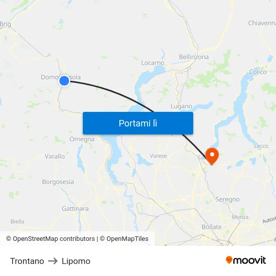 Trontano to Lipomo map