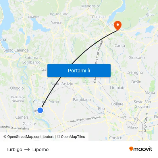 Turbigo to Lipomo map