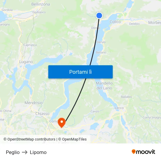 Peglio to Lipomo map