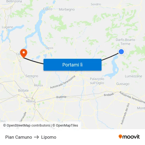 Pian Camuno to Lipomo map