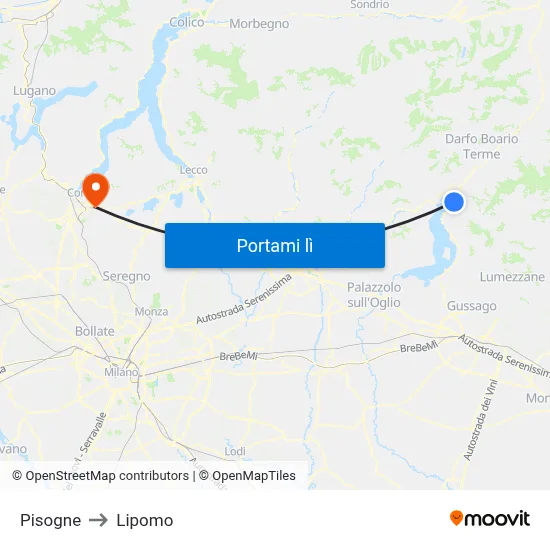 Pisogne to Lipomo map