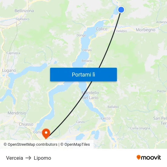 Verceia to Lipomo map