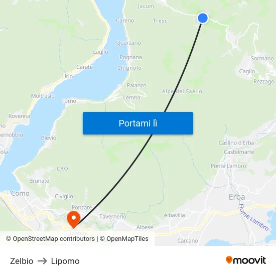 Zelbio to Lipomo map