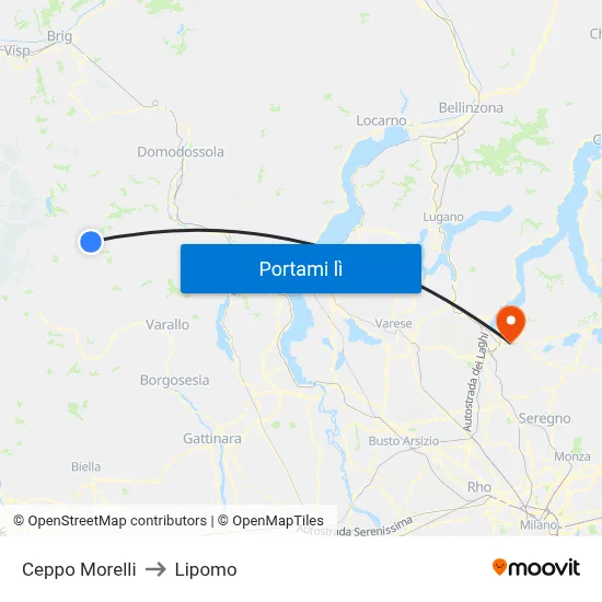 Ceppo Morelli to Lipomo map