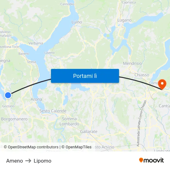 Ameno to Lipomo map