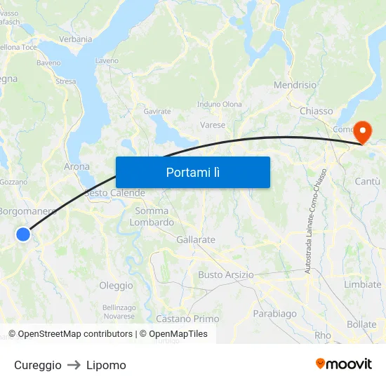 Cureggio to Lipomo map