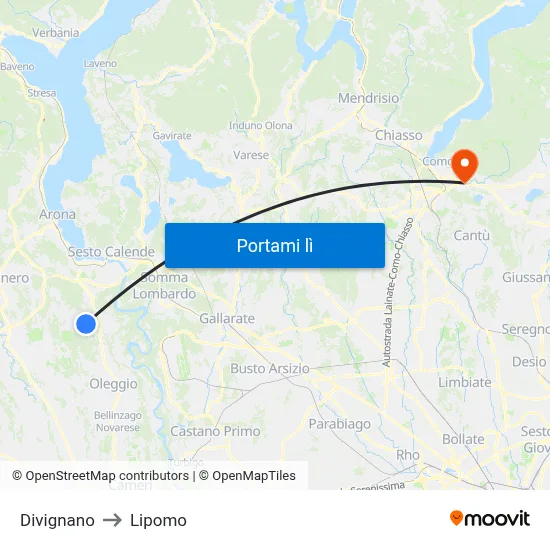 Divignano to Lipomo map