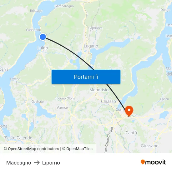 Maccagno to Lipomo map
