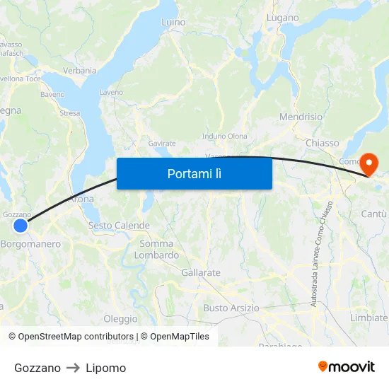 Gozzano to Lipomo map