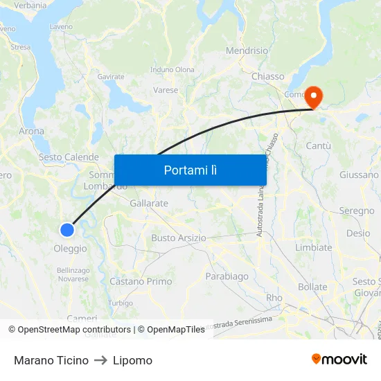 Marano Ticino to Lipomo map
