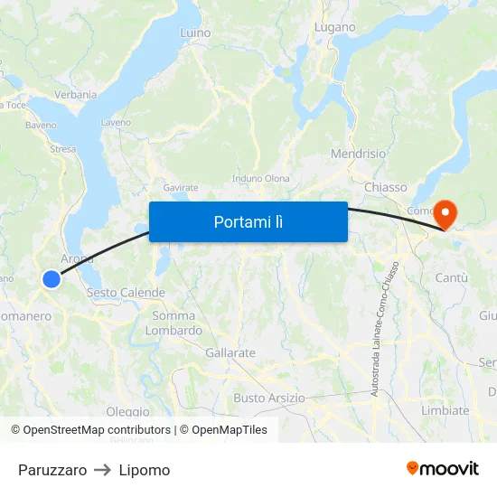 Paruzzaro to Lipomo map