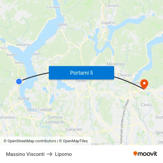 Massino Visconti to Lipomo map