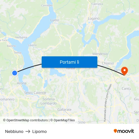 Nebbiuno to Lipomo map