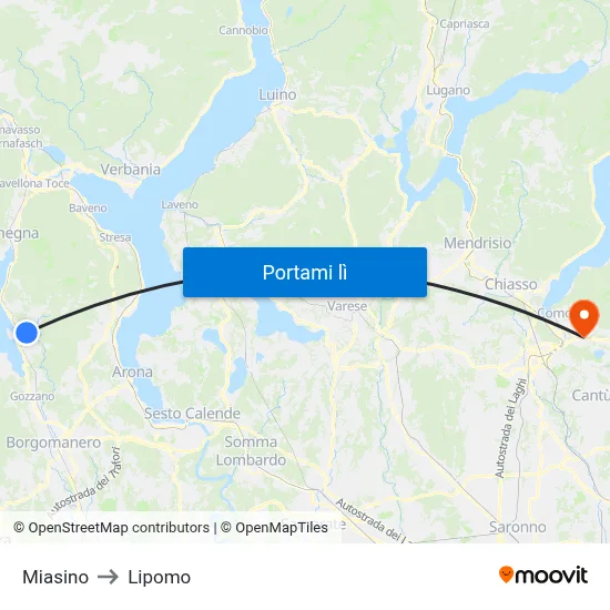 Miasino to Lipomo map