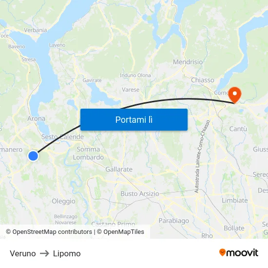 Veruno to Lipomo map