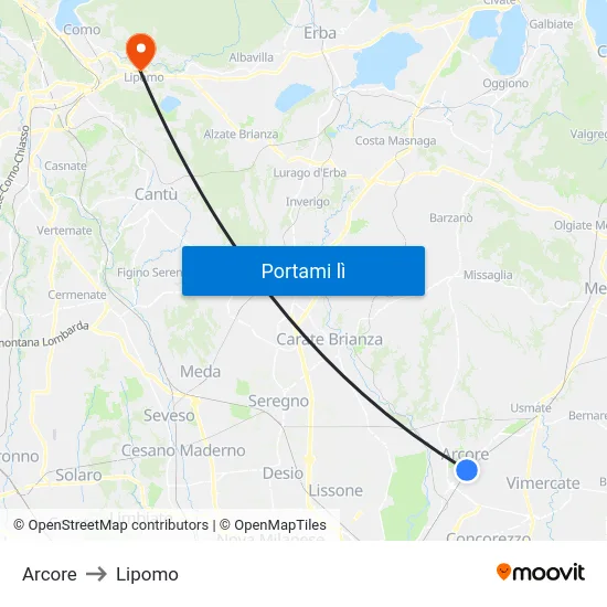 Arcore to Lipomo map