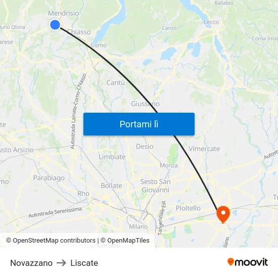 Novazzano to Liscate map