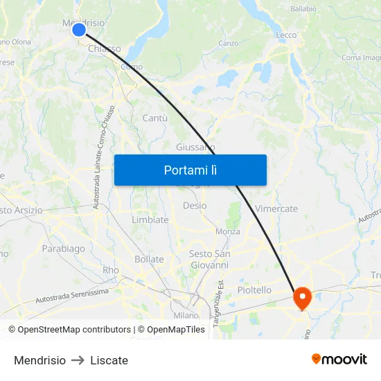 Mendrisio to Liscate map