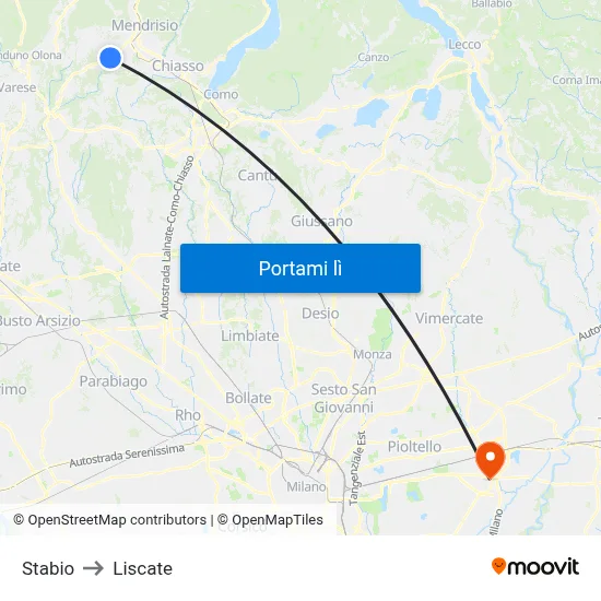 Stabio to Liscate map