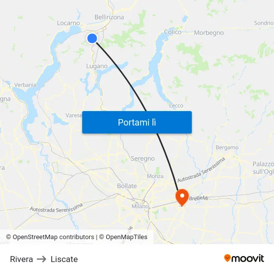 Rivera to Liscate map