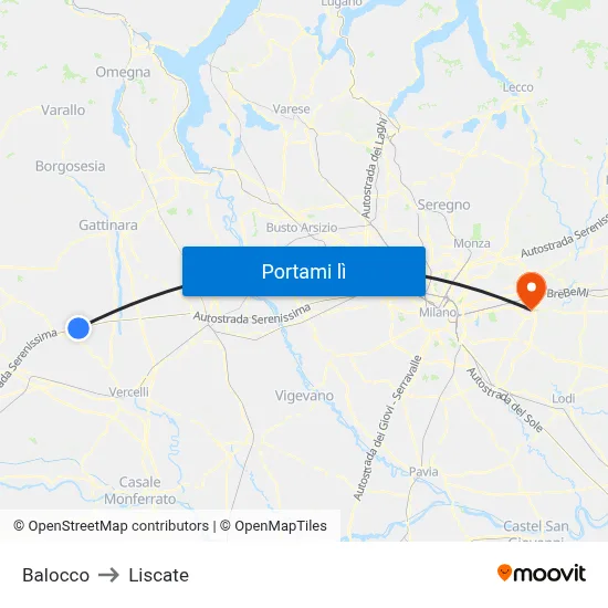 Balocco to Liscate map
