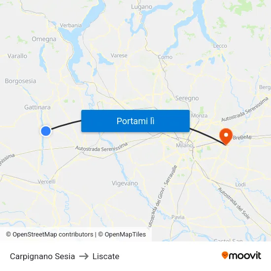 Carpignano Sesia to Liscate map