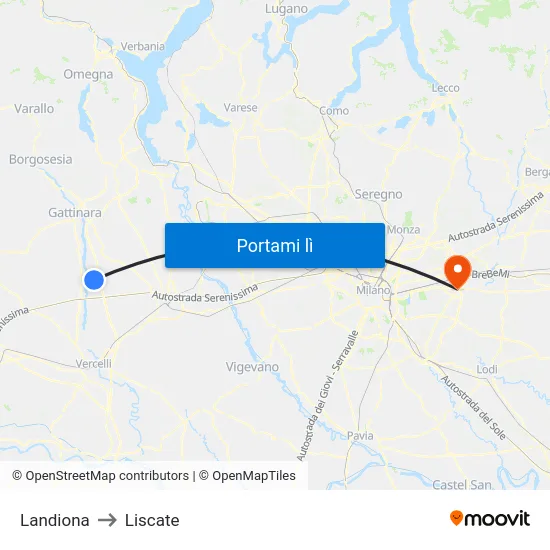 Landiona to Liscate map