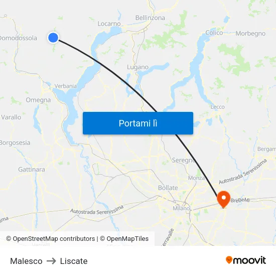 Malesco to Liscate map